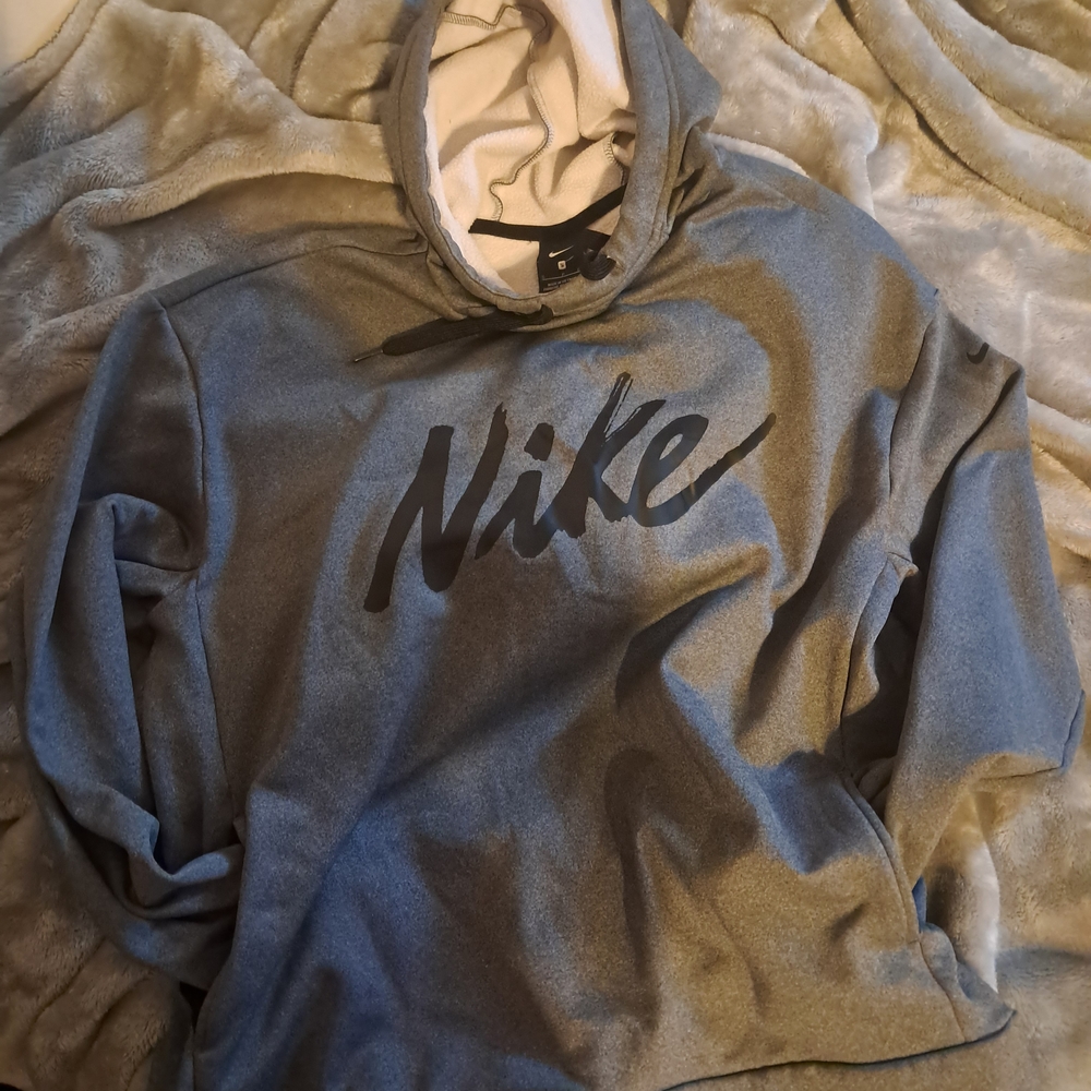 Nike Men’s Gray Zip-Up Hoodie with Black Script Logo